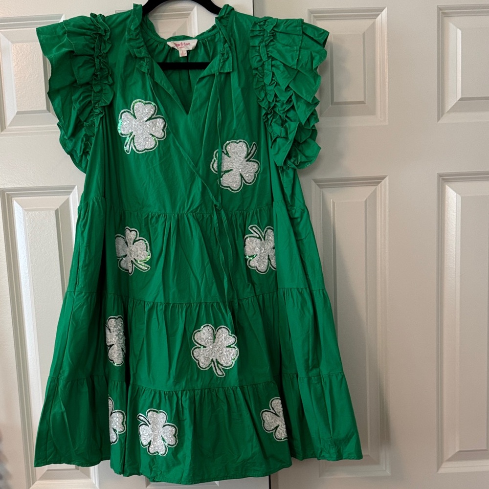 Peach Love California Vibrant Green Shamrock Dress